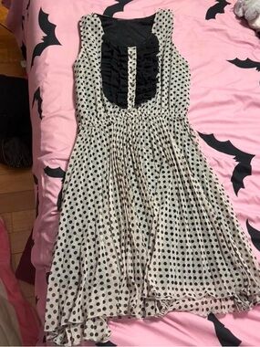 Polka Dot Dress with Black Ruffle Bib